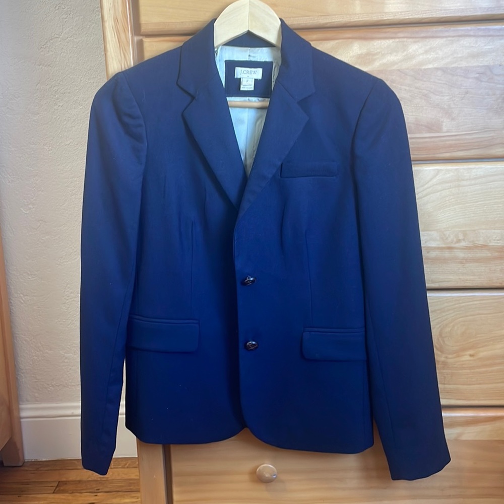 J Crew Schoolboy Wool Blend Navy Keating Blazer with Brown Buttons 28639 Size 2